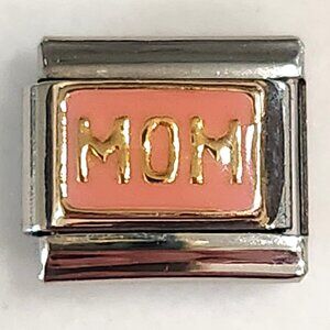 Pink Mom Charm Italian Link Stainless Steel Charm for Bracelet 9mm 18K Trim NEW